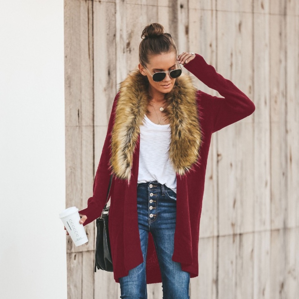 Fur neck cardigan